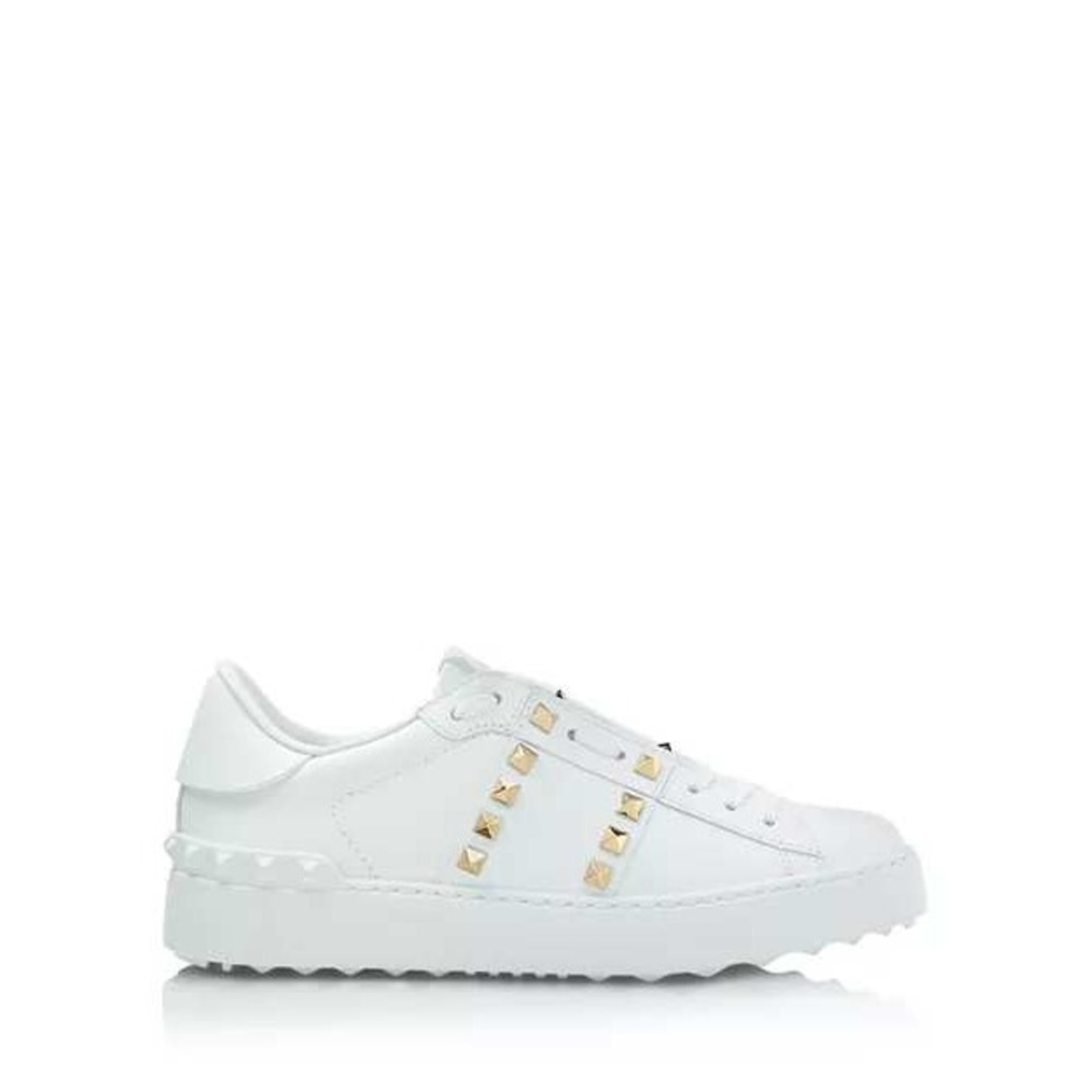 Valentino Rockstud Sneakers Womens White Leather Gold Studs Low Top